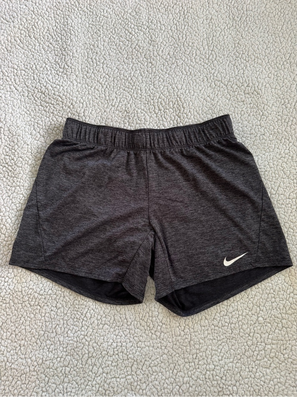 Nike Women's Charcoal Athletic Shorts with White Swoosh